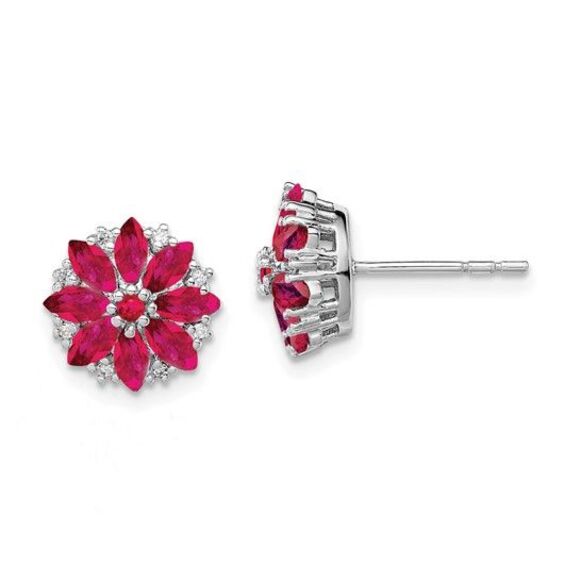 Kazi Luxury Sterling Silver Rhodium-plated Diamond and Ruby Earrings